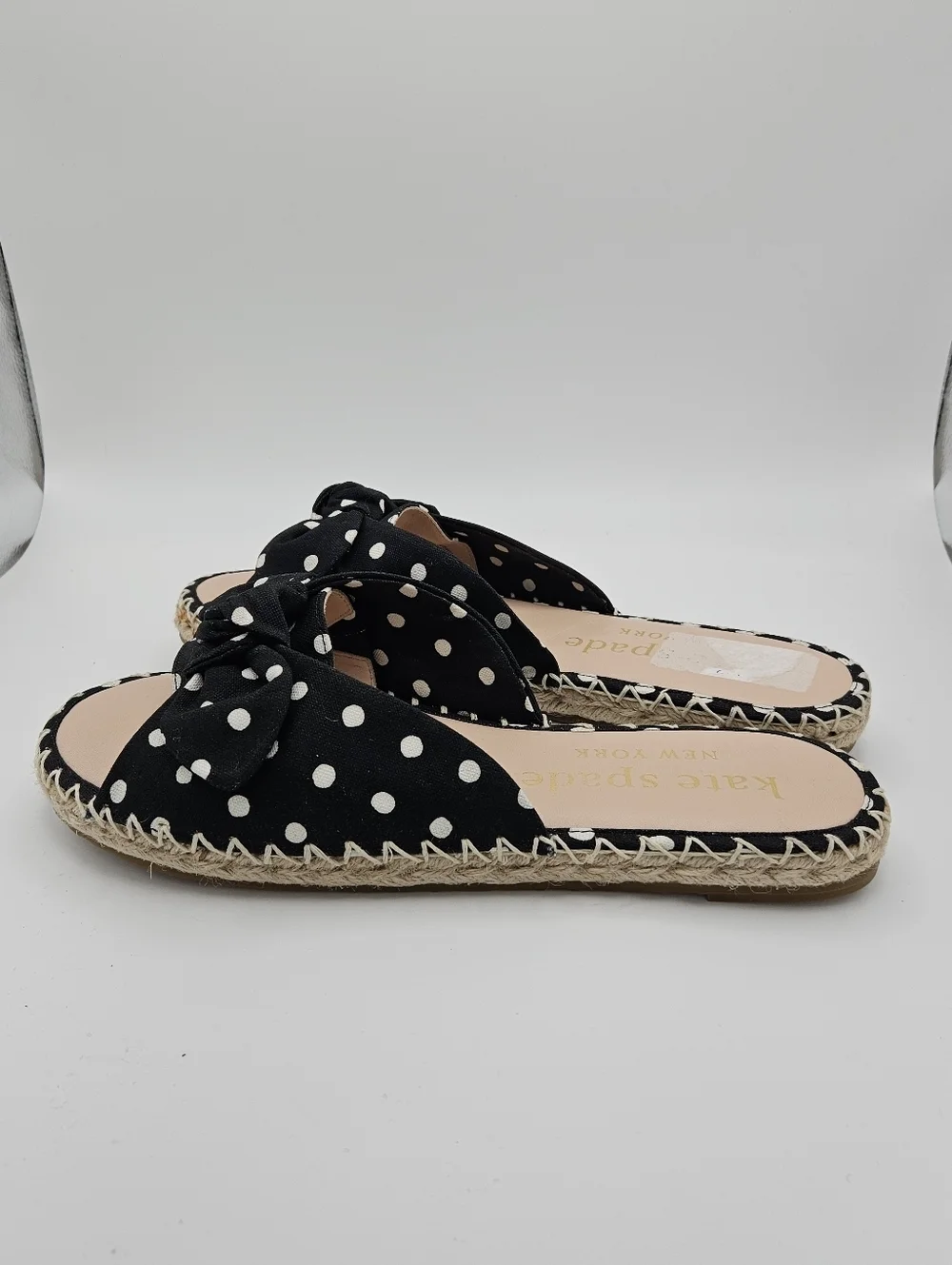 kate spade Saltie Shore black polka dot espadrille slide sandals size 9.5